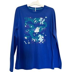 Cat & Jack Blue Long Sleeve pajama Top Tee with Fun Graphics Boys 16